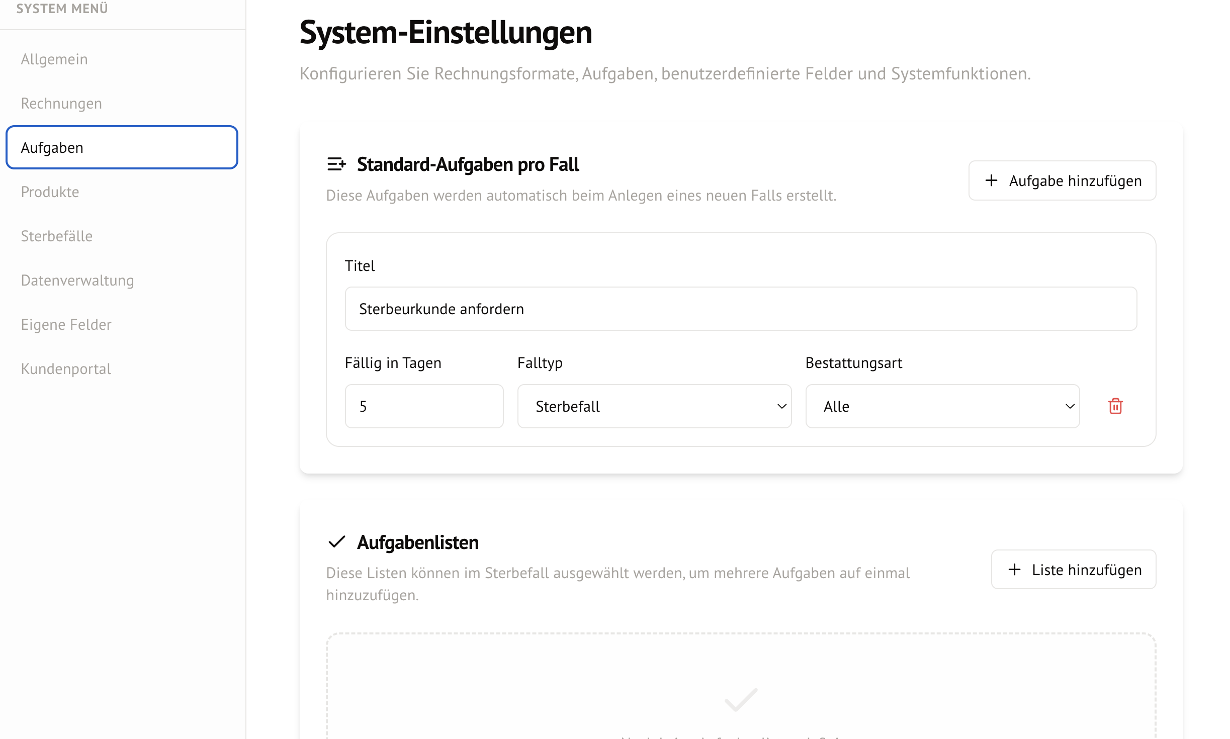 Aufgaben & Kalender in BestattungONE
