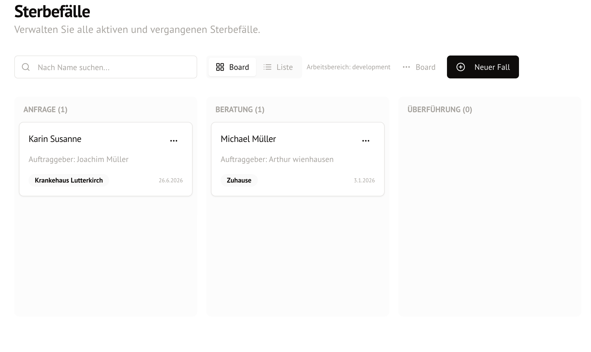 Sterbefallmanagement in BestattungONE